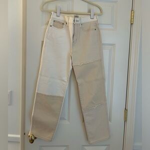 J Crew Crop Wide Leg Ecru Patchwork Jeans